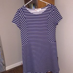 Blue and white striped knit dress